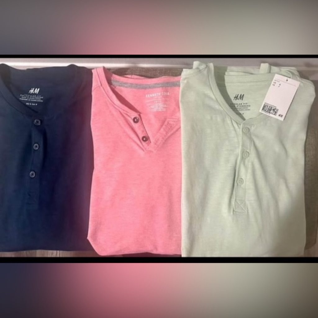 3 Men’s Shirts New. 2 H&M Blue And Light Green. Kenneth Cole Is Pink. Smalls